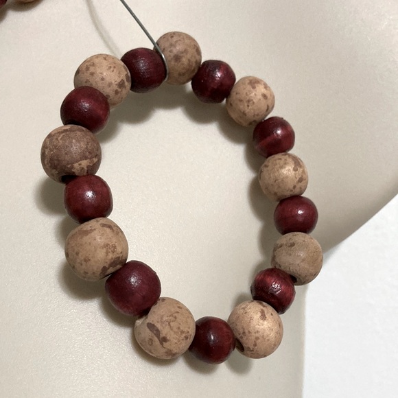 Cork and Wood Beaded Stretchy Necklace and Bracelet Cranberry Red and Cork Set - Picture 7 of 9